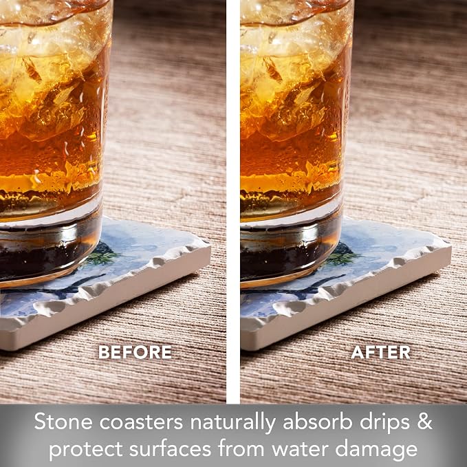 Thirstystone Watercolor Snowman 4 Pack Assorted Tumbled Tile Stone Coasters with Protective Cork Backing 4" Square Manufactured in the USA