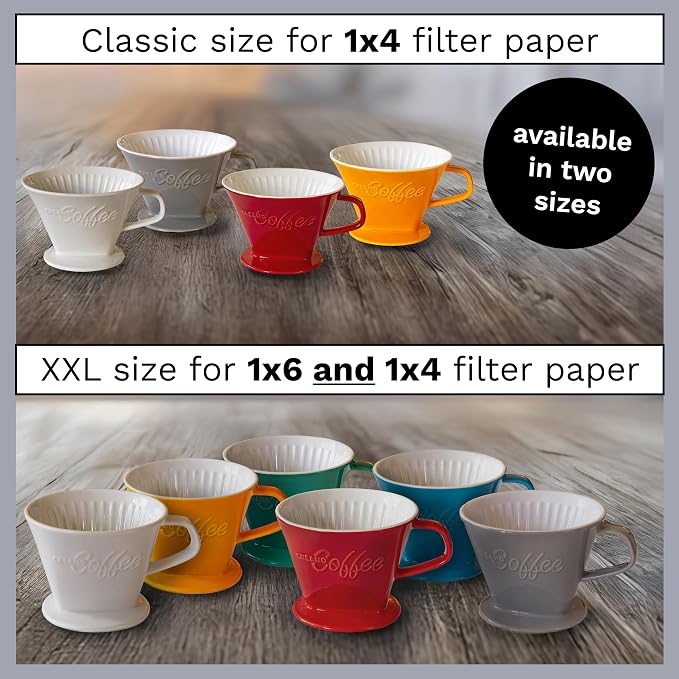 Creano XXL Porcelain Coffee Dripper White - Ceramic Cone Brewer - Pour Over Coffee Maker - Filter Size 4 - huge and heavy quality 800gr/28oz - 6 Colours availeble