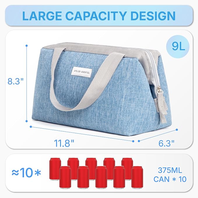 Insulated Lunch Bag Lunch Bag Women Lunch Bag for Women Lunch Box Cooler Bag Lunchbox for Work Lunch Box for Men Adult Lunch Box Womens Lunch Bags for Work (Baby Blue)