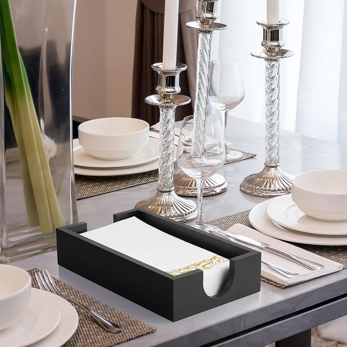 Napkin Holder for Bathroom, Wooden Guest Towel Holder Tray for Bathroom, Disposable Paper Hand Towel Holder for Bathroom Accessories, Dinner Napkin Holder for Kitchen Table Party, Black