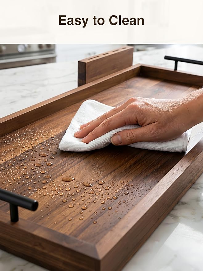 TIDITA Acacia Large Charcuterie Boards for Party with Cheese Knife Set of 4 – Acacia Wood Serving Tray with Handles, Long Charcuterie Board, Wooden Cheese Board (Walnut Color, 30 Inch)