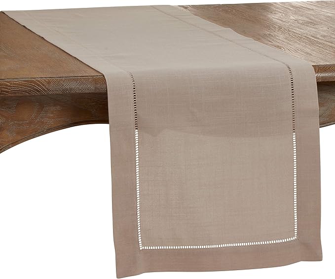 SARO LIFESTYLE Hemstitched Border Table Runner, Taupe, 16"x72"