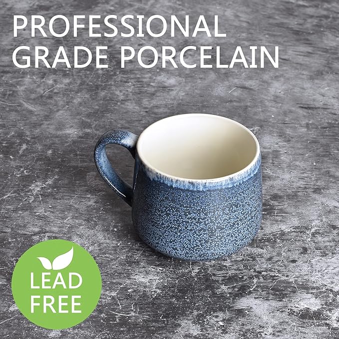 Bosmarlin Large Ceramic Wide Coffee Latte Mug Set of 2, 18 Oz, Blue Big Stoneware Tea Cup for Office and Home, Dishwasher and Microwave Safe (Blue, 2)