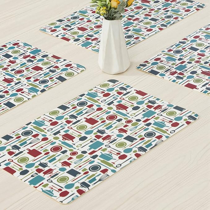 Placemats Set of 4-Waterproof Heat Resistant Non-Slip Washable Table Mats for Dining Table,12 x 18 inch Kitchen Pattern