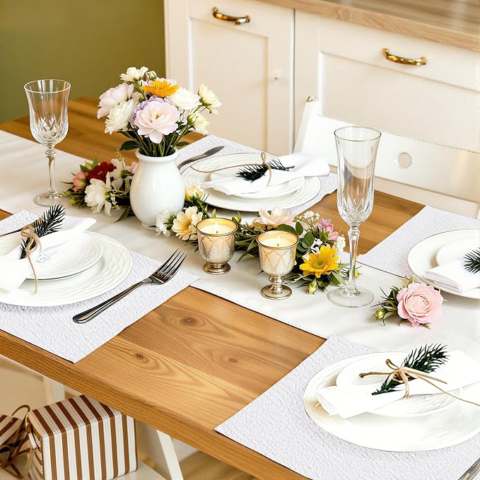homing Faux Leather Heat Resistant Placemats 4 Packs, Waterproof Wipeable Dining PU Place Mats for Indoor & Outdoor, Easy to Clean, White
