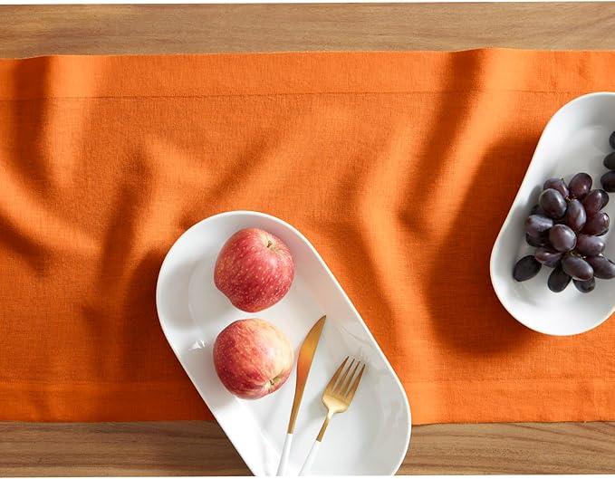 Solino Home 100% Pure Linen Pumpkin 36 Inches Table Runner - 14 x 36 inch for Coffee Tables and Dressers - Sonoma Collection