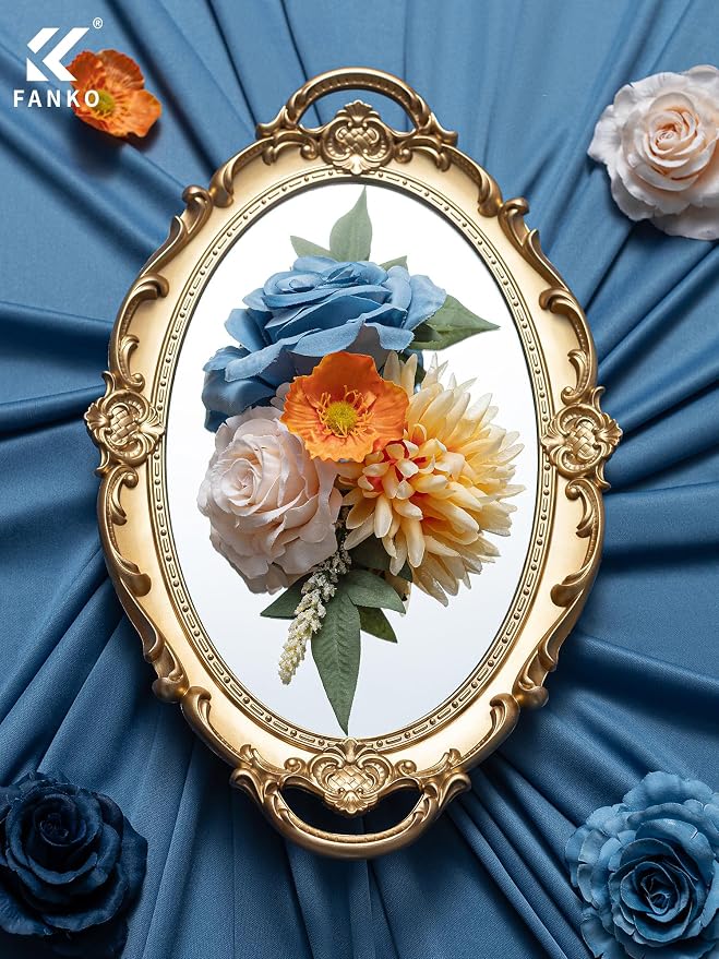 FANKO Artificial Flowers for DIY, Blue Peach Orange Yellow Faux Flowers Bouquet, Colorful Fake Rose Daisy Poppy Silk Flowers for Vase, Home Decor, Garland, Summer Wedding, Birthday, Party