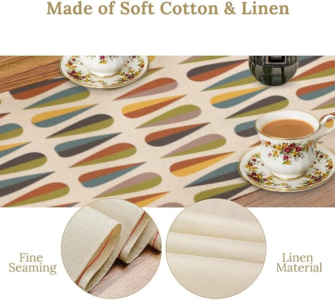 Mid Century Modern Table Runner, Abstract Geometric Drop Shapes Pattern Style Table Runner Country Farmhouse Cottage Linen Table Decoration for Home Kitchen Dining,13x120 Inch