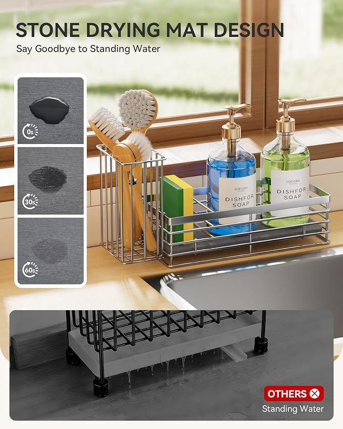 Yofidra Sink Caddy With Stone Drying Tray, Silver, M
