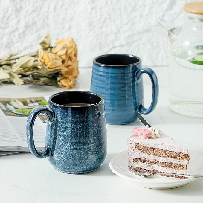 Coffee Mugs Set of 4,Ceramic 15 OZ Coffee Cups with Big Handle,Large Tea Cups for Hot Beverages,Yogurt,Cappuccino,Latte,Gift for Mom and Dad,Dishwasher Safe & Microwave Safe,Navy Blue