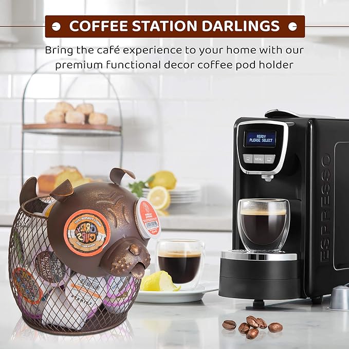 Made Easy Kit Coffee Pod Organizer - Home Coffee Bar Functional Décor - Café Station Countertop Storage Accessories (Bulldog)