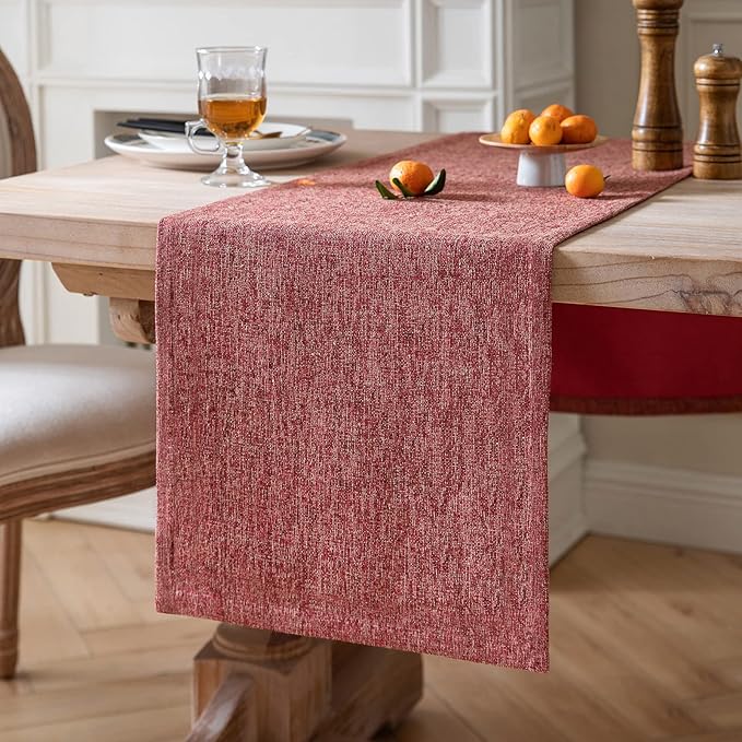 ZeeMart Burlap Style Farmhouse Table Runners 72 Inches Long, Red Rustic Woven Dining Table Runner for Everyday Use, 14x72 Inches, Red