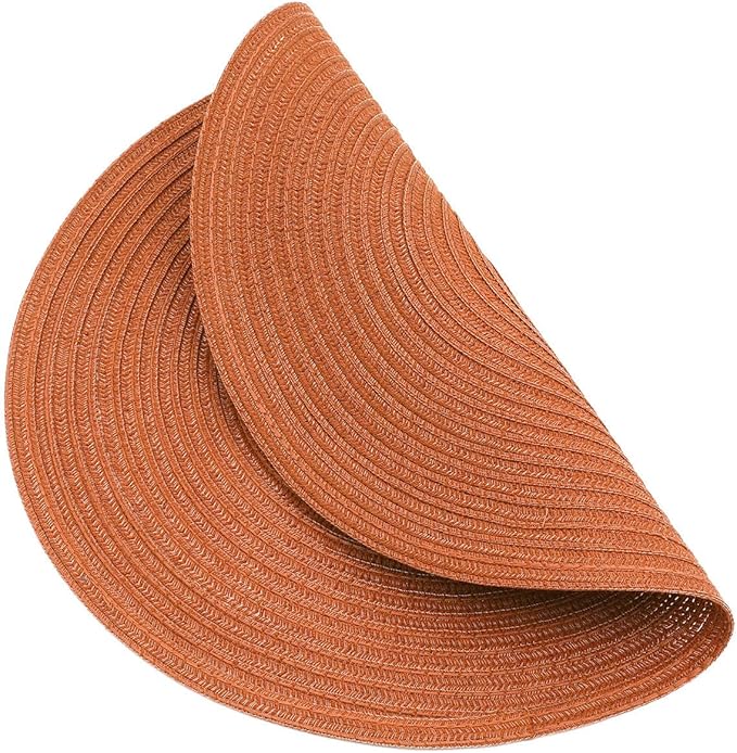 SHACOS Round Placemats Set of 6 Washable 15 inch Round Placemat Cotton Polyester Woven Braided Table Place Mats for Dining Table Decor, Dark Orange