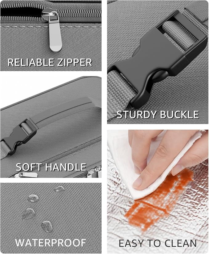 Small Lunch Box Insulated Lunch Bag for Women Men, Bento Kids Lunch Box, Compact Portable Thermal Meal Cooler Bags with Buckle Handle for Work & School, Gray 5L