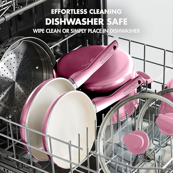 GreenPan Rio Healthy Ceramic Nonstick 8" Frying Pan Skillet and Silicone Spatula Set, Soft Grip Handle, Breaktfast Meal Set, PFAS-Free, Dishwasher Safe, Oven Safe, Pink