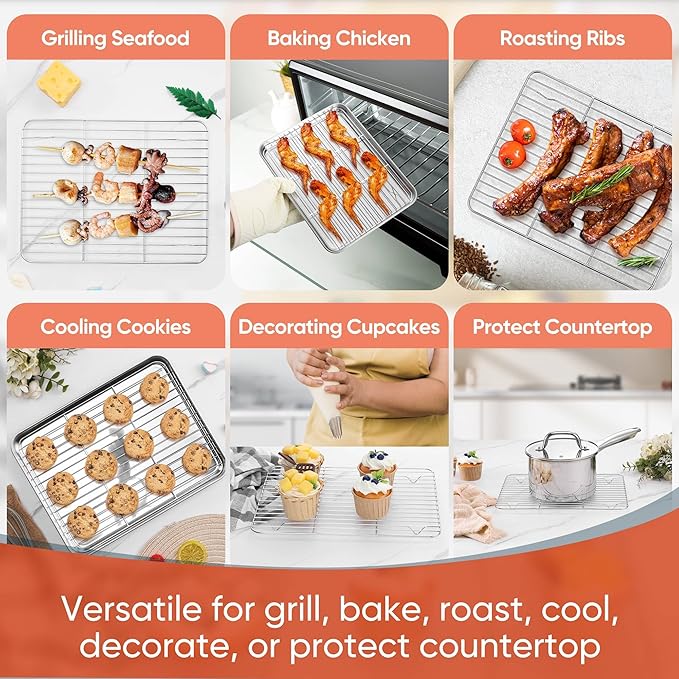 Homikit Stainless Steel Cooling Racks Set of 2, 11.6”*9.1” Heavy Duty Wire Baking Rack for Cooking Roasting Grilling Bacon Cake Cookies, Non Toxic & Rust Free