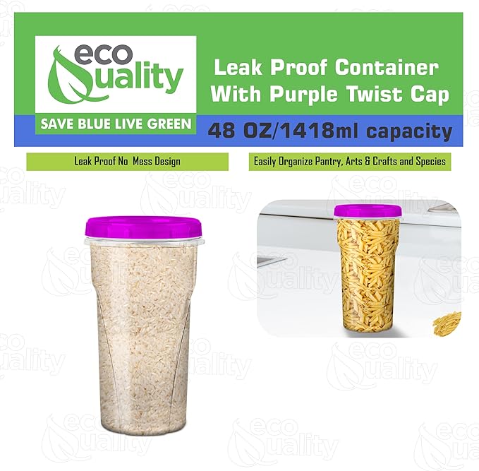 48 oz Clear Twist Top Storage Deli Containers with Leak Proof Lids Purple - BPA Free Snack Containers Airtight Reusable Plastic Food Storage Canisters with Twist Seal Caps, Food Storage, Meal Prep, Freezer, Kitchen Organizer, Stackable, Reusable (8)