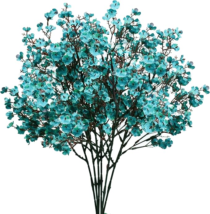 Mandy's Teal Artificial Baby’s Breath Flowers 15 Bundles Silk Gypsophila, 18.5 Inch European Style Modern Home Decor Centerpiece, Neutral Wedding Flower Arrangements