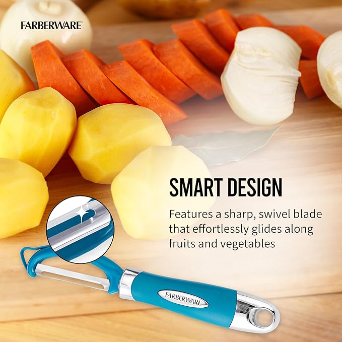 Farberware Euro Peeler, a Kitchen Essential for Quick and Easy Peeling of Produce, Chocolate, Cheeses and More, Features Hang-Hole for Easy Storage, Dishwasher Safe, Dark Teal