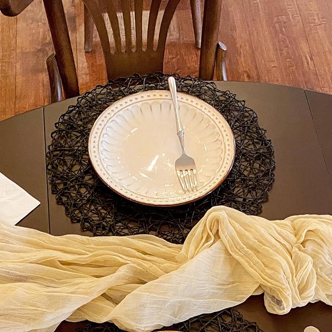 AHHFSMEI Paper Braided Round Placemats Set of 12 Natural Non-Slip Heat Resistant Table Mats for Dining Tables Woven Indoor & Outdoor Place mats(Black,12)
