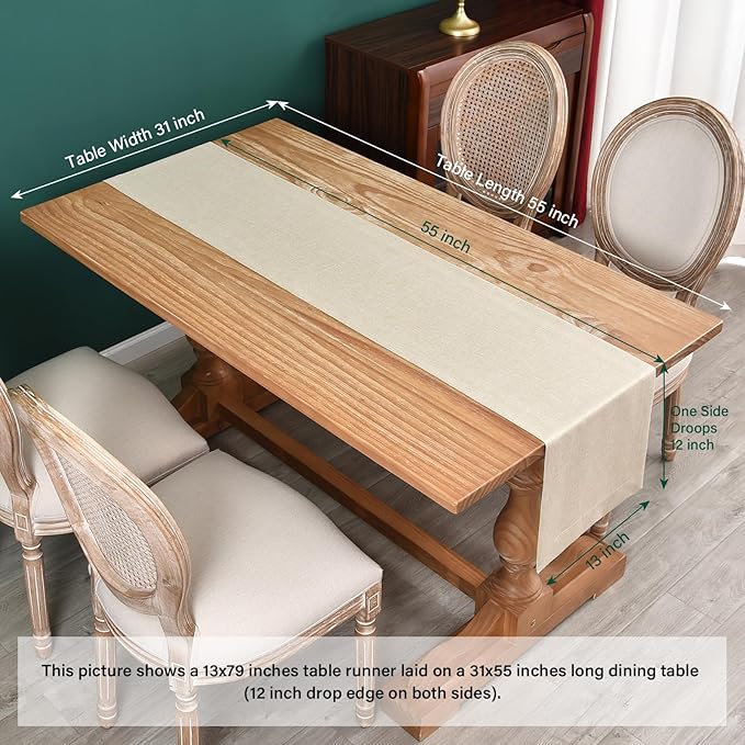 NEWISHER Farmhouse Rustic Table Runner Solid Beige Rectangular Table Runners Faux Linen Table Runner for Everyday Use Kitchen Dining Party Table 13x60 Inch