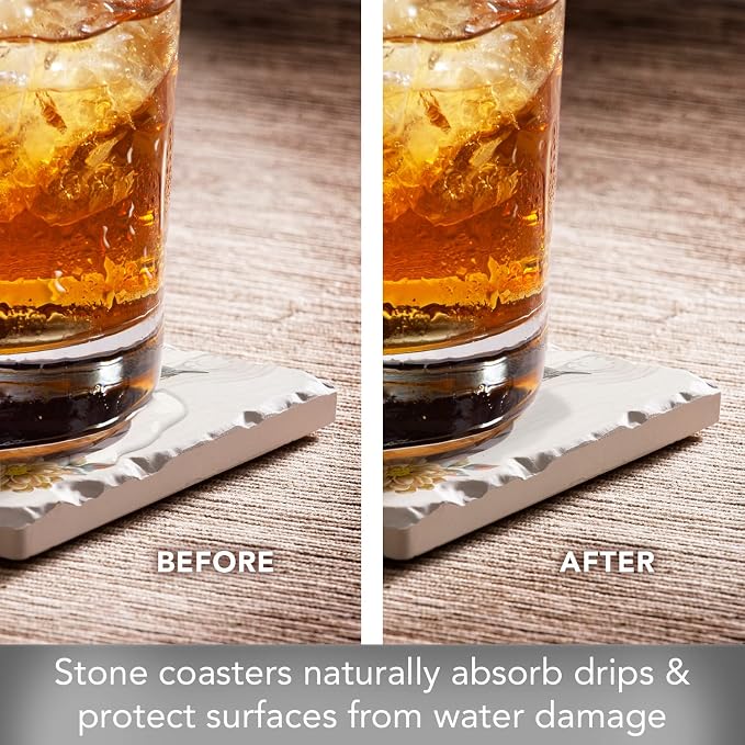 Thirstystone Fall Pumpkins 4 Pack Assorted Tumbled Tile Stone Coasters with Protective Cork Backing 4" Square Manufactured in the USA