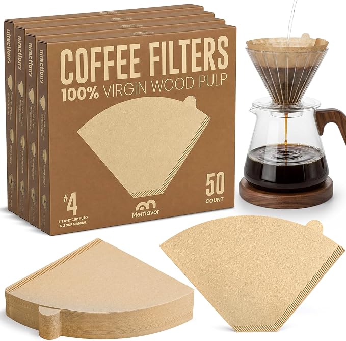 200 Count #4 Cone Coffee Filters, Unbleached Natural Paper Coffee Filters for 8–12 Cup Coffee Makers, Disposable #4 Cone Filters Compatible with Ninja Cuisinart, Drip Coffee Maker & Pour Over Brewers