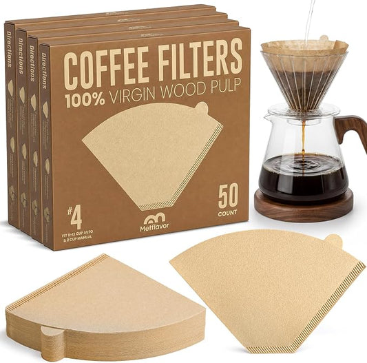 200 Count #4 Cone Coffee Filters, Unbleached Natural Paper Coffee Filters for 8–12 Cup Coffee Makers, Disposable #4 Cone Filters Compatible with Ninja Cuisinart, Drip Coffee Maker & Pour Over Brewers