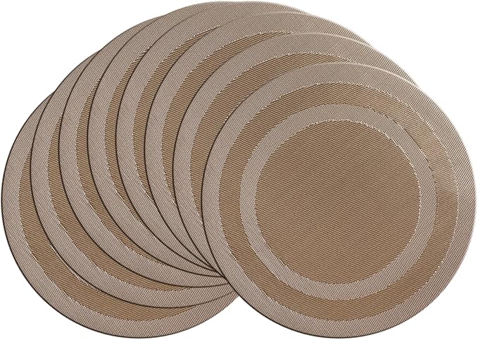 PIGCHCY Round Placemat Set of 8 Vinyl Washable Kitchen 15 inch Table Placemats for Wedding Holiday Party (Champagne)