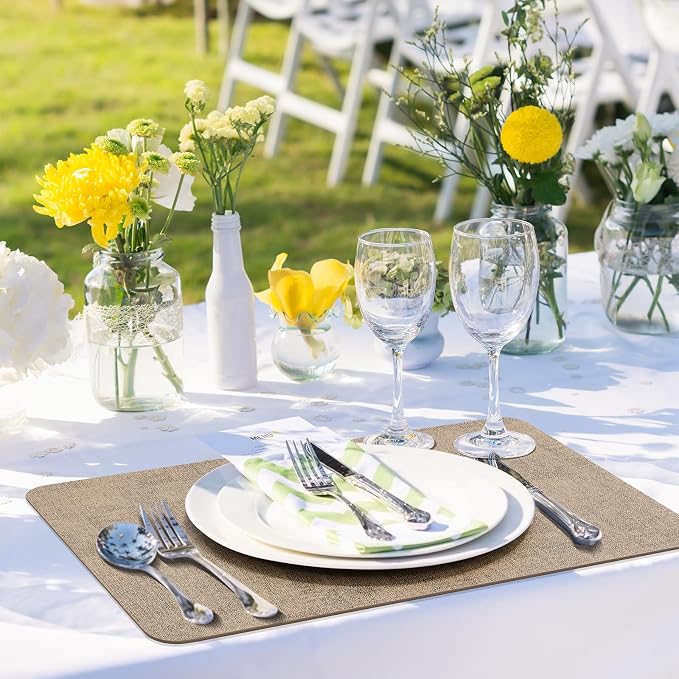 Aofmee Faux Leather Placemats Set of 6 - Waterproof - Wipeable - Washable - Heat Resistant - Anti Slip Stain Resistant Kitchen Dining Table Place Mats, Suitable for Indoor & Outdoor Use, Easy to Clean
