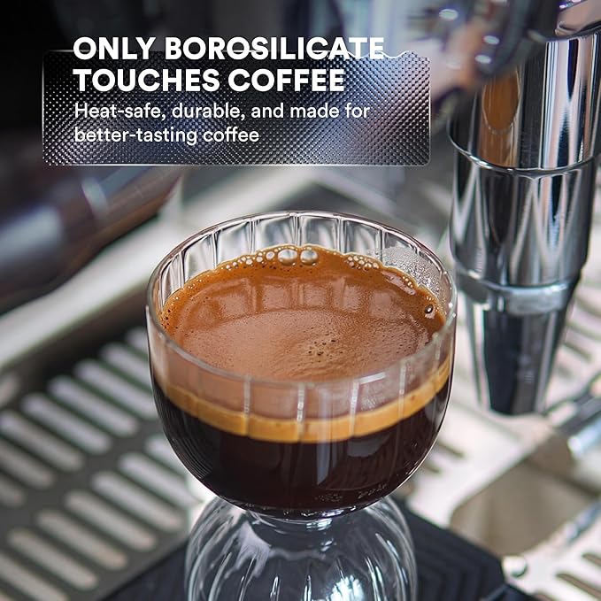 ovalware Espresso Measuring Glass Set of 2 | 30ml/1oz and 60ml/2oz Dual-Dose Stackable Borosilicate Cups | Cool-Touch Thermal Base | Oval Measurement Dots for Consistent Espresso Shots