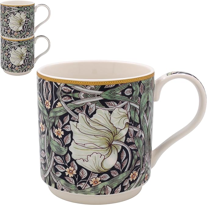 Lesser & Pavey The Leonardo Collection William Morris Pimpernel Mugs Set of 2 | Stylish Tableware for Home Use | Coffee Cups for Every Occasion | Ideal Mens and Birthday Gifts