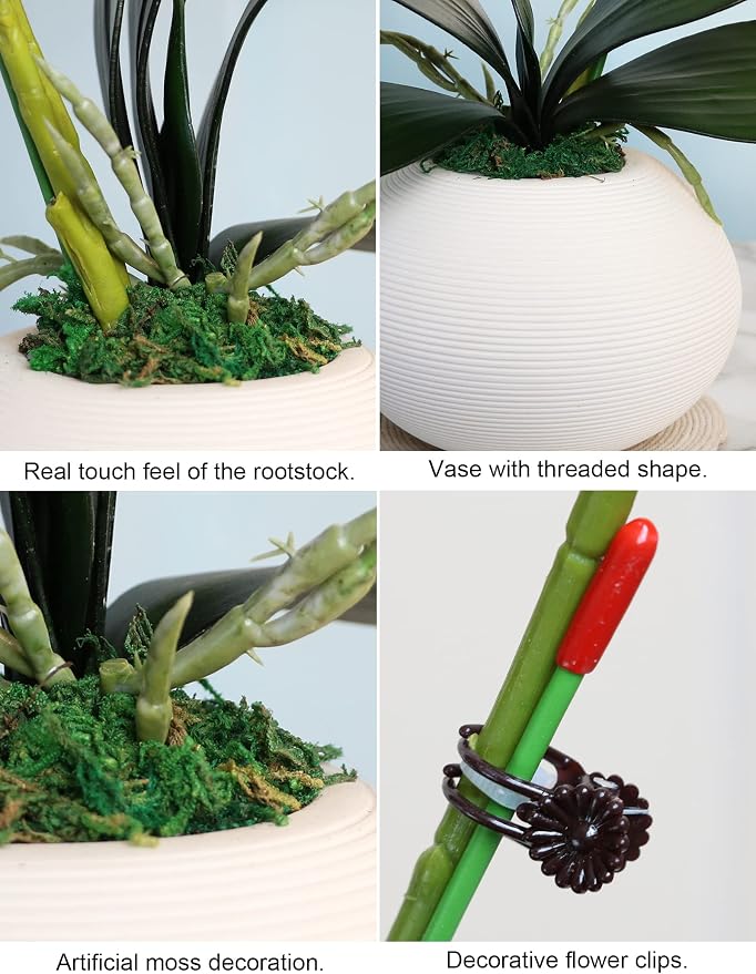 Forlaoers 17" White Fake Orchid in Vase Artificial Orchids That Look Real with Pot Artificial Flowers for Home Decor Indoor Office Bathroom Decoration Table Centerpieces