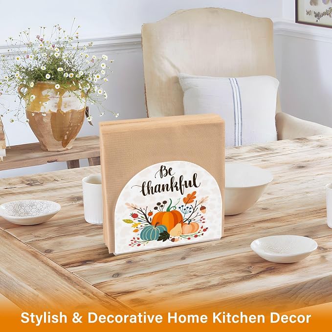 Thanksgiving Day Fall Autumn Pumpkins Napkin Holder for Tables Paper Cocktail Napkin Holders for Kitchen and Dinning, Acrylic Dinner Napkin Dispenser for Restaurant Home Decor Bar Accessories 2 Pack