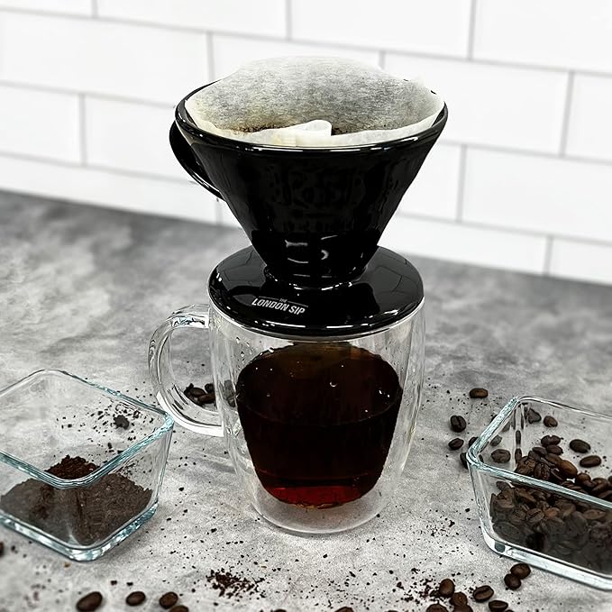 The London Sip Ceramic Coffee Dripper Pour Over Ceramic Coffee Maker, Coffee Slow Brewing Accessories for Home, 1-2 Cup, Black