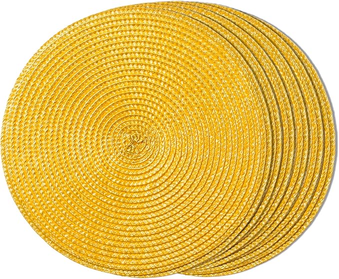 FunWheat Round Braided Placemats Set of 6 Place Mats for Dining Tables Woven Washable Non-Slip Table mats Small 13 inch(S Yellow, 6pcs)