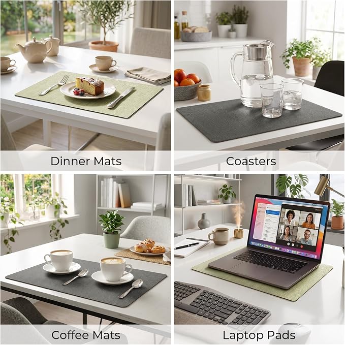 Romanstile Reversible Vinyl Placemats Set of 8, Faux Leather 100% Waterproof Oil-Proof Wipeable Place Mats, Heat Resistant Dual Sided Table Mats for Kitchen/Dining/Party (Grey Green, 12 x 17 Inch)