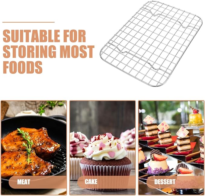 Toyvian Stainless Steel Cooling Rack for Baking and Bbq with Thick Grid Construction, Efficient Cooling and Heavy Weight Support, for Toaster Oven and Dishwasher Safe