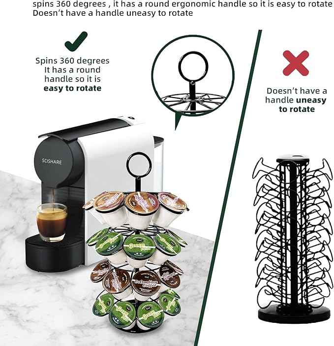 ROWISE K-Cup Pod Carousel Holder and Organizer for 36 Pods - Spins 360 Degrees, Detachable, Modern Metal Design in Black for Home and Office Counters