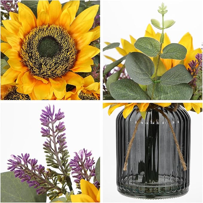 Oairse Fake Flowers in Vase, Sunflowers Artificial Flowers with Vase Sunflowers Centerpieces for Table Silk Flower Arrangement for Farmhouse Home Kitchen Bathroom Wedding Party Dining Room Decor