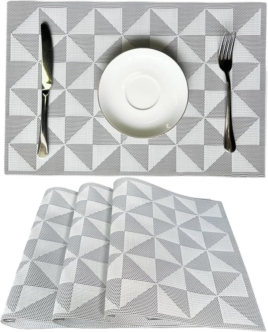 Placemat,Blending Color Durable Woven Vinyl Placemat Washable Heat-Resistant Anti-Skid Kitchen Dining Table Mats (Set of 4, White Black)