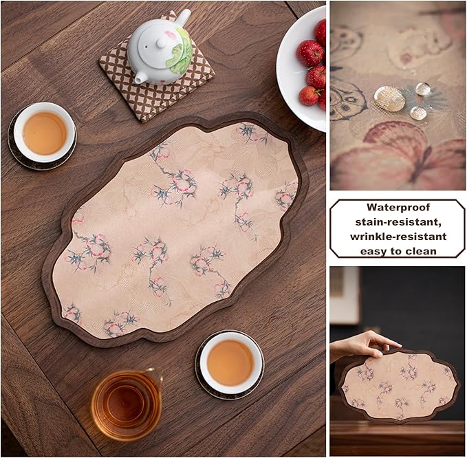 Walnut Wood Serving Tray, Tea Tray,Kungfu Tea Table Placemat,Oval Wooden Plates Decorative Farmhouse Platter for Tea Table,Coffee Table, Ottoman, for Kitchen Counter Home,Living Room,Party