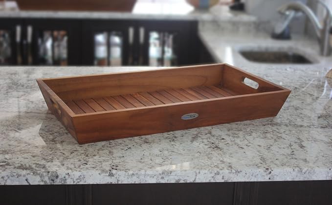 AquaTeak The Original Large Solid Teak Amenities Serving Tray
