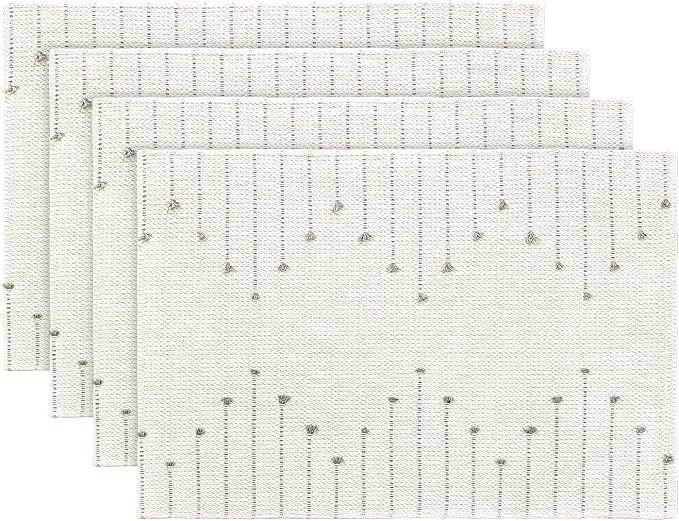 Artoid Mode Light Grey Farmhouse Woven Rustic Placemats Set of 4,12x18 Seasonal Holiday Macrame Burlap Kitchen Dining Table Decoration for Home Party Decor