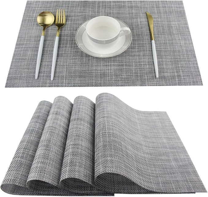 Placemats Kitchen Table Mats Set of 4 Washable Easy to Clean PVC Placemat (Placemats Set of 4, Smoky Gray)