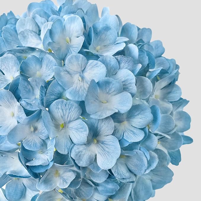 JINWOE Light Blue Hydrangea Artificial Flowers, 4PCS 21" Large Lifelike Full Outdoor Silk Artificial Hydrangeas, Fake Flowers Bouquets Arrangement for Porch Home Table Centerpieces Party