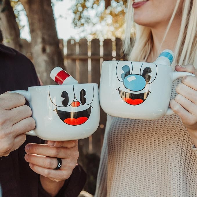 Toynk Cuphead & Mugman 24oz Ceramic Mug and Straw | Set of 2