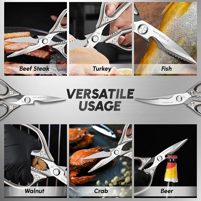 SSGP Kitchen Shears Set, All Purpose Heavy Duty Poultry Shears, Sharp Japanese Meat Scissors, Dishwash Safe Stainless Steel Kitchen Scissors for Food, Chicken Bones, Turkey, Cooking Gifts for Men Dad