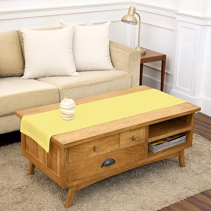 Solino Home Linen Table Runner 48 Inches - 100% Pure Linen Sunshine Yellow Table Runner 14 x 48 Inch Ideal for Dresser and Coffee Tables, Spring, Summer - Fete