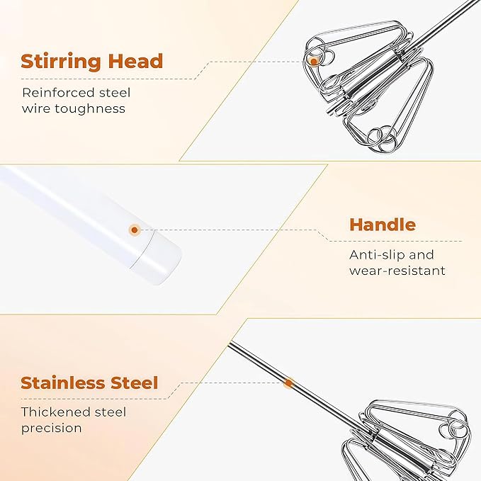 Stainless Steel Semi-Automatic Whisk, New Stainless Steel Egg Whisk Hand Push Spinning Whisk, Versatile Egg Whisk Stirrer Tool for Making Cream, Whisking (Silver, 10inch)